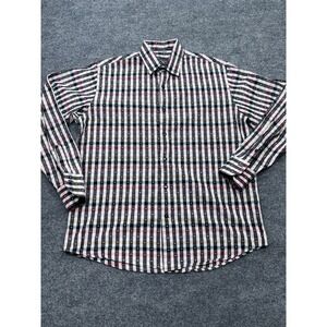 Visconti Black Mens Large Mercerized Cotton Check Geometric Shirt Made Portugal